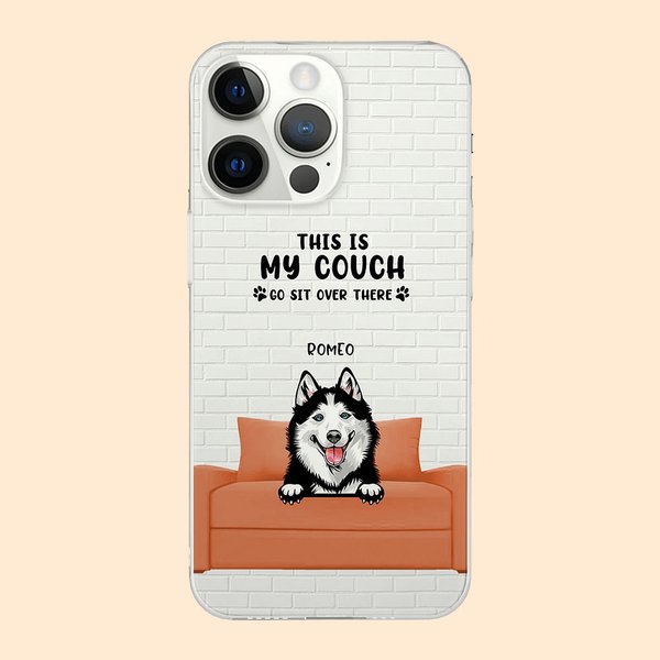 Personalisierte Dies ist unsere Couch Haustier Thema TPU schlankes Telefon Fall mit Namen und Wandfliese Hintergrund Geschenk für Hund Katze Liebhaber