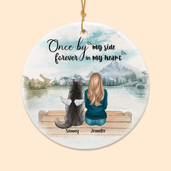 Personalizzato Una volta al mio fianco per sempre nel mio cuore Ciondolo rotondo in ceramica Ornamento di Natale Regalo di compleanno per chi ama i ca