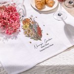 Spersonalizowany bawełniany ręcznik waflowy Retro Birth Flower Bouquet z imieniem i nazwiskiem Motyw ogrodowy Dekoracja kuchenna Rodzinny prezent na parapetówkę dla mamy i babci