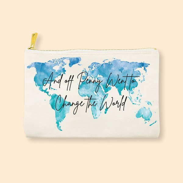 Bolsa de maquillaje personalizada Change the World con nombre Mapa del mundo Cumpleaños Graduación Regalo para ella