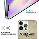 Personalisierte Trouble Maker Haustier Thema TPU Slim Phone Case mit Namen und Wandfliese Hintergrund Geschenk für Hund Katze Liebhaber