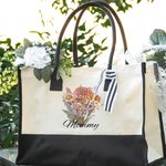 Bouquet di fiori di nascita personalizzato in tela Borsa da spiaggia con nome Regalo di compleanno per la festa della mamma per lei
