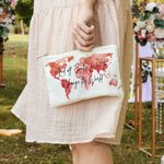 Gepersonaliseerde Change the World Make-up tas met naam wereldkaart verjaardag afstuderen geschenk voor haar