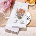 Spersonalizowany bawełniany ręcznik waflowy Retro Birth Flower Bouquet z imieniem i nazwiskiem Motyw ogrodowy Dekoracja kuchenna Rodzinny prezent na parapetówkę dla mamy i babci