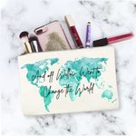 Gepersonaliseerde Change the World Make-up tas met naam wereldkaart verjaardag afstuderen geschenk voor haar