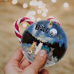 Ornement personnalisé en céramique avec fond de ciel étoilé Cadeau d'anniversaire de Noël pour les amoureux des chiens