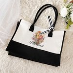 Bouquet di fiori di nascita personalizzato in tela Borsa da spiaggia con nome Regalo di compleanno per la festa della mamma per lei