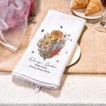Spersonalizowany bawełniany ręcznik waflowy Retro Birth Flower Bouquet z imieniem i nazwiskiem Motyw ogrodowy Dekoracja kuchenna Rodzinny prezent na parapetówkę dla mamy i babci