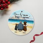 Personalized Once by My Side Forever in My Heart Round Ceramic Ornament with Sea Scenery Background Christmas Birthday Gift for Dog Lover