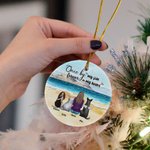 Personalized Once by My Side Forever in My Heart Round Ceramic Ornament with Sea Scenery Background Christmas Birthday Gift for Dog Lover