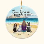 Personalized Once by My Side Forever in My Heart Round Ceramic Ornament with Sea Scenery Background Christmas Birthday Gift for Dog Lover