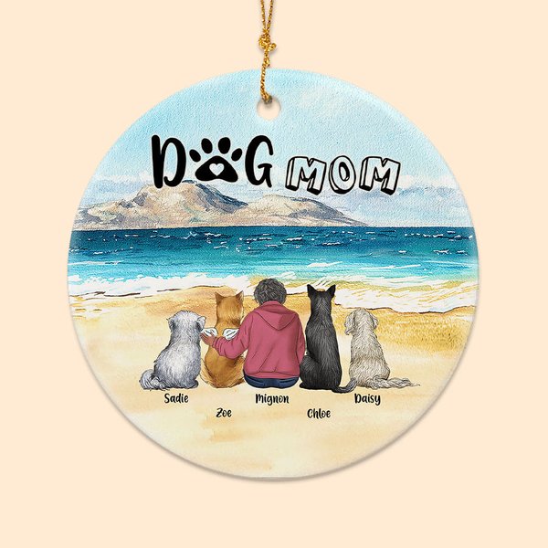 Ornement personnalisé en céramique avec fond de paysage marin pour maman ou papa chien Cadeau d'anniversaire de Noël pour les amoureux des chiens