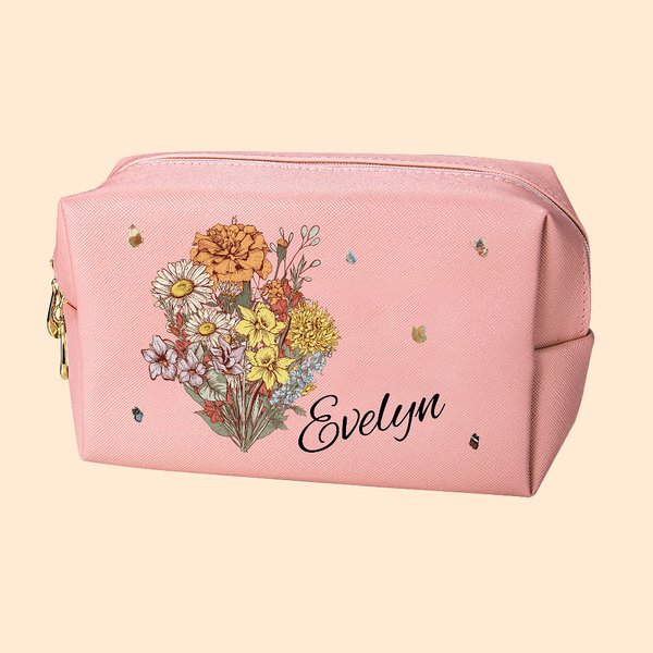 Trousse de Maquillage en Cuir Personnalisée avec Nom Cadeau Fête de Mariage Fête des Mères pour Meilleure Amie Maman Grand-Mère