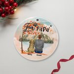 Spersonalizowana okrągła ceramiczna ozdoba Fur Mama lub Papa z czerwonym liściem klonu w tle Świąteczny prezent urodzinowy dla miłośnika psów