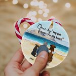 Personalized Once by My Side Forever in My Heart Round Ceramic Ornament with Sea Scenery Background Christmas Birthday Gift for Dog Lover