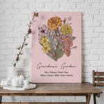Personalised Birth Flower Bouquet Family Canvas Painting Mother's Day Birthday Gift for Mom Grandma