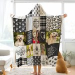 Personlig teppe med hette og navn til kjæledyr med hund og katt med fotocollage til kjæledyrelsker