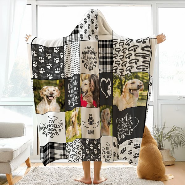 Couverture à capuche personnalisée avec nom pour chien, chat et animal de compagnie Cadeau commémoratif pour l'amoureux de l'animal de compagnie