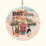 Ornement personnalisé en céramique avec fond de feuille d'érable rouge pour maman ou papa chien Cadeau d'anniversaire pour amoureux des chiens