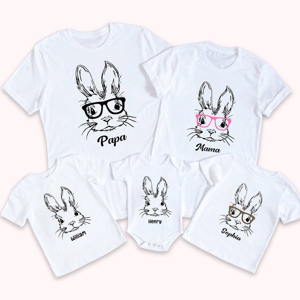 Personalisiertes T-Shirt Baby Strampler Eltern-Kinder-Kleidung mit Niedlichen Kaninchen Muster und Namen Ostern Geschenk für Familie