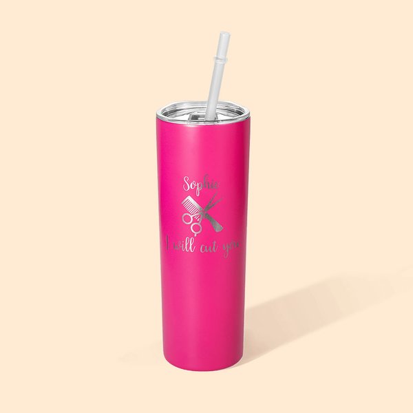 Personalized Hairdresser 20oz Skinny Tumbler with Straw Portable Metallic Coffee Cup Birthday Gift for Stylists Hairdressing Lovers