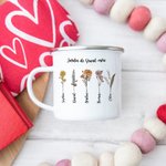 Tasse en Émail Personnalisée avec Fleur de Naissance et Nom Cadeau d'Anniversaire Fête des Mères pour Grand-mère Maman