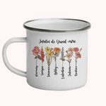 Tasse en Émail Personnalisée avec Fleur de Naissance et Nom Cadeau d'Anniversaire Fête des Mères pour Grand-mère Maman