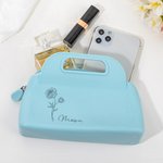 Gepersonaliseerde geboorte bloem waterdicht silicone handtas met rits cosmetische make-up tas verjaardag bruids partij geschenk voor haar