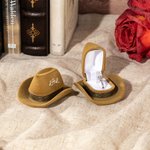Anillo de Terciopelo Personalizado Sombrero de Vaquero Caja con Iniciales Propuesta de Compromiso Boda Regalo para Ella