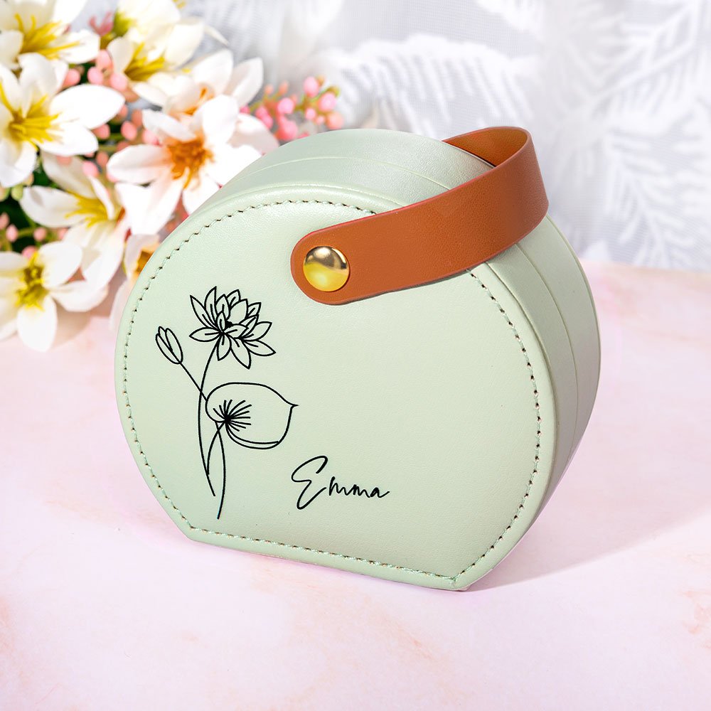Personalized Portable Birth Flower Hand-held Jewellery Case Storage Box with Name Birthday Bridesmaid Gift for Her 5