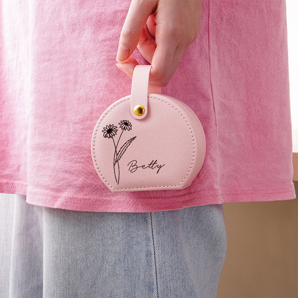 Personalized Portable Birth Flower Hand-held Jewellery Case Storage Box with Name Birthday Bridesmaid Gift for Her 6