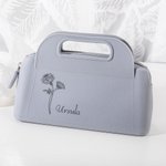 Gepersonaliseerde geboorte bloem waterdicht silicone handtas met rits cosmetische make-up tas verjaardag bruids partij geschenk voor haar