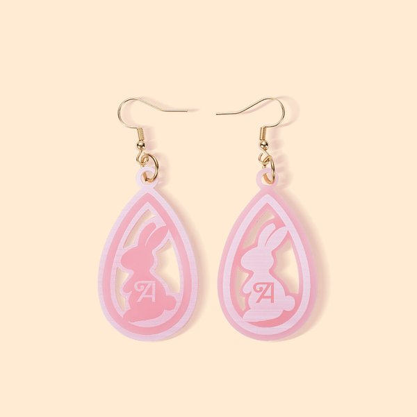 Orecchini personalizzati in acrilico multicolore con coniglietto con iniziale rosa Accessori per feste di moda Regalo di compleanno di Pasqua per raga