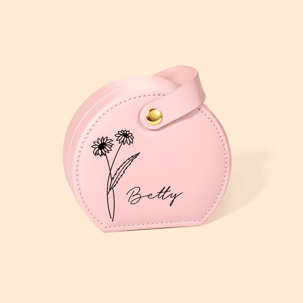 Personalized Portable Birth Flower Hand-held Jewellery Case Storage Box with Name Birthday Bridesmaid Gift for Her