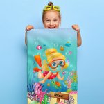 Personalisierte Marine Tauchen Super saugfähige schnell trocknende weiche Handtuch mit Namen Strand Accessoire Sommerurlaub Geburtstag Geschenk für Kind
