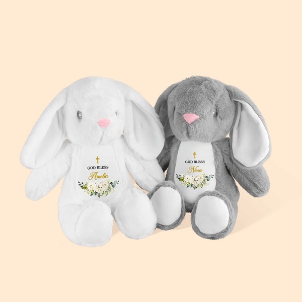 Peluche Lapin Personnalisée avec Nom Cadeau Anniversaire Baptême pour Bébé Enfant