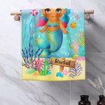 Henkilökohtainen Ocean Mermaid pehmeä imukykyinen pyyhe kasvojen pesulappu, jossa on nimi Beach Daily Accessory lahja tytölle