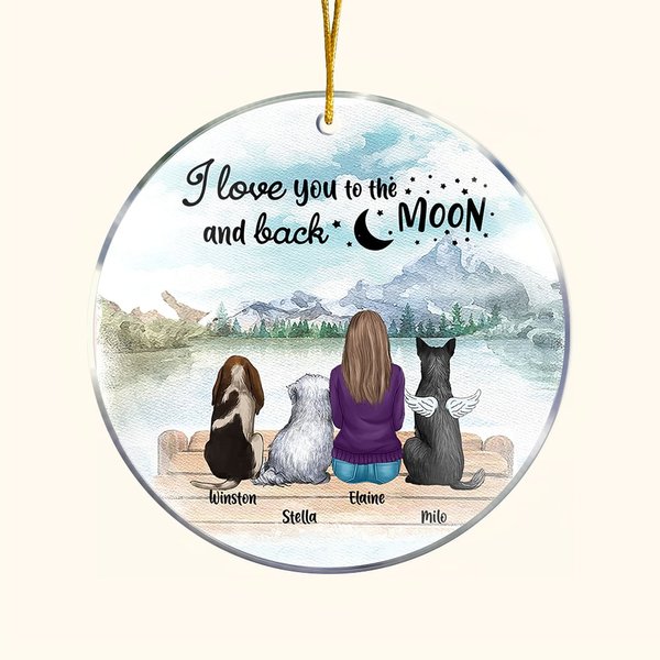 Spersonalizowana okrągła akrylowa ozdoba wisząca I Love You to the Moon and Back Świąteczny prezent urodzinowy dla miłośnika psów