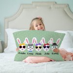 Housse d'Oreiller Personnalisée avec 1-8 Lapins et Noms Décoration sur la Canapé Cadeau pour Famille