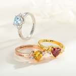 Personalized Heart Birthstone Promise Ring with Zircon and Engraving Text Mother's Day Valentine's Day Wedding Gift for Her