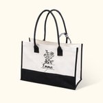 Personalized Black and White Birth Flower Canvas Tote Bag with Waterproof Liner Bridesmaid Beach Party Gift for Women Girls 1