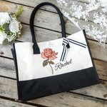 Personalised Watercolour Birth Flower Beach Canvas Tote Bag with Waterproof Liner Large Capacity Bridal Party Birthday Gift for Women