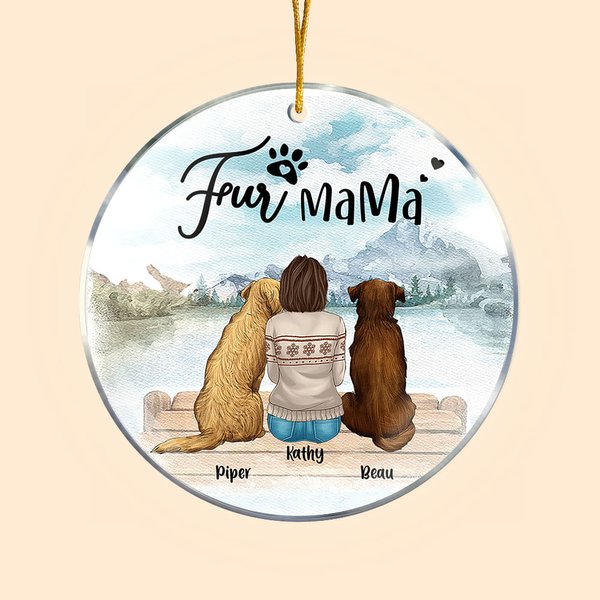 Ornement suspendu rond en acrylique personnalisé Fur Mama ou Papa Cadeau d'anniversaire de Noël pour les amoureux des chiens