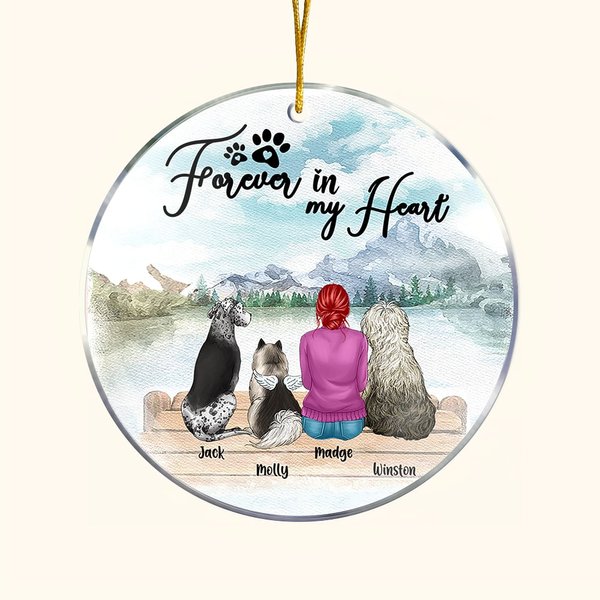 Ornement suspendu en acrylique rond personnalisé Forever in My Heart Cadeau d'anniversaire de Noël pour l'amour des chiens