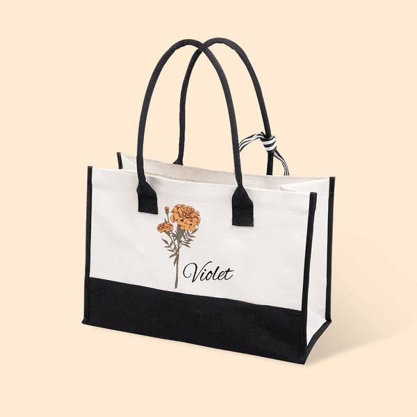 Acuarela Personalizada Nacimiento Flor Bolsa de Lona de Playa con Forro Impermeable Gran Capacidad Fiesta de Novia Regalo de Cumpleaños para Mujeres