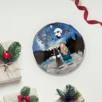 Ornement suspendu rond en acrylique avec fond de ciel étoilé Cadeau d'anniversaire de Noël pour l'amoureux des chiens