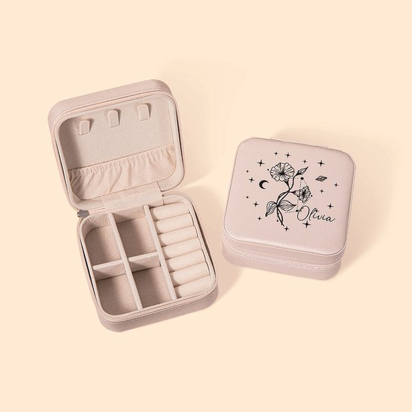 Boîte à Bijoux Personnalisée avec Nom et Fleur de Naissance Cadeau d'Anniversaire et de Mariage pour Femmes et Filles
