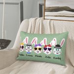Housse d'Oreiller Personnalisée avec 1-8 Lapins et Noms Décoration sur la Canapé Cadeau pour Famille