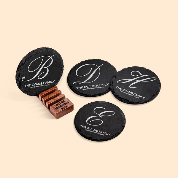 Dessous de Verre en Ardoise Personnalisé avec Initiale et Textes Décoration de Table Cadeau Anniversaire Déménagement pour Couples Famille