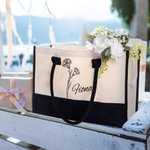 Gepersonaliseerde lijn geboorte bloem grote capaciteit strand canvas tas met waterdichte voering bruidsfeestje zomer cadeau voor meisjes vrouwen